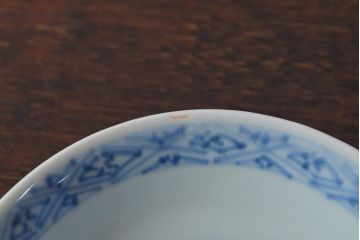 江戸期　古伊万里　染付微塵唐草　蓋茶碗3客セット(和食器)(R-052124)