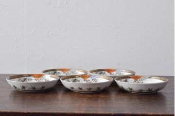 明治〜大正　九谷焼　花鳥図　色絵　小皿5枚セット(和食器)(R-052127)