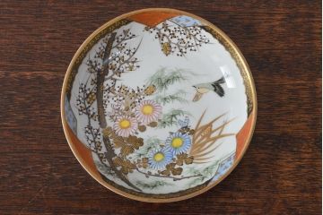 明治〜大正　九谷焼　花鳥図　色絵　小皿5枚セット(和食器)(R-052127)