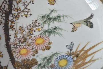 明治〜大正　九谷焼　花鳥図　色絵　小皿5枚セット(和食器)(R-052128)