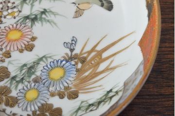 明治〜大正　九谷焼　花鳥図　色絵　小皿5枚セット(和食器)(R-052128)