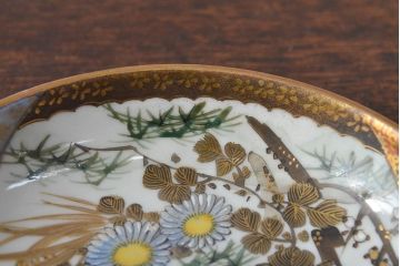 明治〜大正　九谷焼　花鳥図　色絵　小皿5枚セット(和食器)(R-052128)