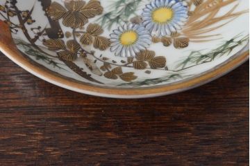 明治〜大正　九谷焼　花鳥図　色絵　小皿5枚セット(和食器)(R-052128)