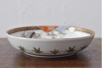 明治〜大正　九谷焼　花鳥図　色絵　小皿5枚セット(和食器)(R-052128)