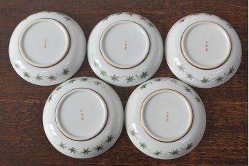 明治〜大正　九谷焼　花鳥図　色絵　小皿5枚セット(和食器)(R-052128)