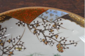 明治〜大正　九谷焼　花鳥図　色絵　小皿5枚セット(和食器)(R-052129)