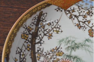 明治〜大正　九谷焼　花鳥図　色絵　小皿5枚セット(和食器)(R-052129)