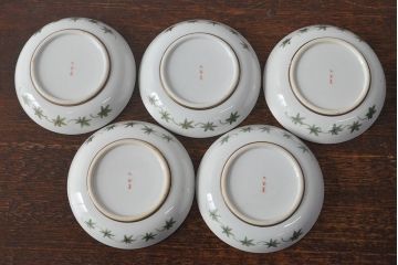 明治〜大正　九谷焼　花鳥図　色絵　小皿5枚セット(和食器)(R-052129)