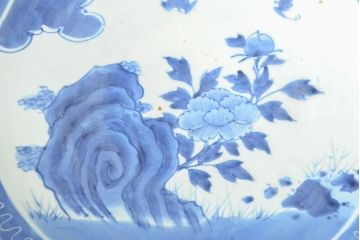 江戸期　古伊万里　花文染付　一尺三寸　大皿(和食器)(R-052131)