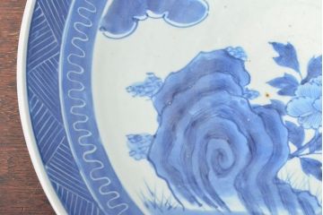 江戸期　古伊万里　花文染付　一尺三寸　大皿(和食器)(R-052131)