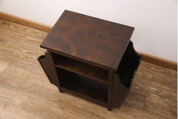 中古　絶版品　北海道民芸家具　#440　便利な収納ポケットが付いたマガジン卓(サイドテーブル、マガジンラック)(R-052132)