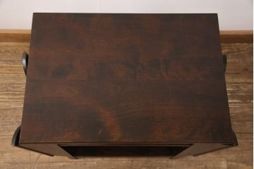 中古　絶版品　北海道民芸家具　#440　便利な収納ポケットが付いたマガジン卓(サイドテーブル、マガジンラック)(R-052132)