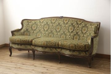 中古　美品　カリモク家具(karimoku)　domani(ドマーニ)　Louis(ルイ)XVシリーズ　ルイ15世　気品ある佇まいが高級感を醸し出す3人掛けソファ(アームソファ、三人掛け、3P)(定価約100万円)(R-052138)