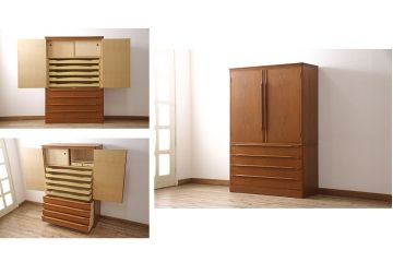 和製ビンテージ　希少　チーク材　激レア!!北欧デザインがお洒落な和服箪笥(和タンス、着物箪笥、衣装箪笥、ヴィンテージ)(R-052141)