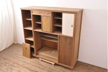 和製アンティーク　超激レア　総杉材　特注品　両面使いできる特大置き水屋(置水屋、茶水屋、茶棚、戸棚、茶道具、収納棚、食器棚)(R-052149)