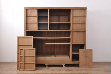 和製アンティーク　超激レア　総杉材　特注品　両面使いできる特大置き水屋(置水屋、茶水屋、茶棚、戸棚、茶道具、収納棚、食器棚)(R-052149)