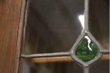 イギリスアンティーク　オーク材　ステンドグラス入り　クラシカルなデザインが素敵なビューローブックケース(本箱、キャビネット、ワークデスク、在宅ワーク、在宅用)(R-052155)