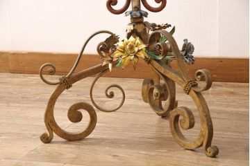 フランスビンテージ　激レア品　凝った装飾が美しい、メタルフラワーの大きな姿見(スタンドミラー、鏡)(R-052157)