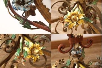 フランスビンテージ　激レア品　凝った装飾が美しい、メタルフラワーの大きな姿見(スタンドミラー、鏡)(R-052157)