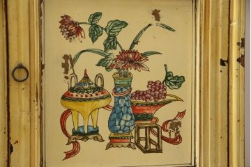 中古　美品　アジアンアンティーク風　カラフルな花の絵柄がかわいらしい大型飾り棚(陳列棚、キャビネット、オープンラック)(R-052165)