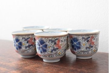 大清光緒年製　色絵　猪口5客セット(古伊万里、中国?)(R-052167)