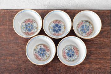 大清光緒年製　色絵　猪口5客セット(古伊万里、中国?)(R-052168)