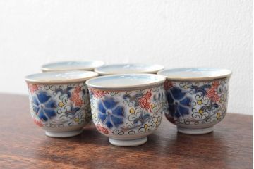 大清光緒年製　色絵　猪口5客セット(古伊万里、中国?)(R-052170)