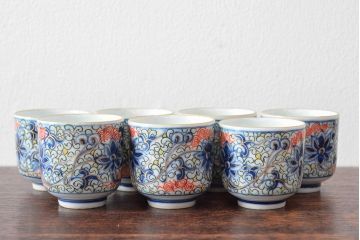 大清光緒年製　色絵　猪口7客セット(古伊万里、中国?)(R-052171)