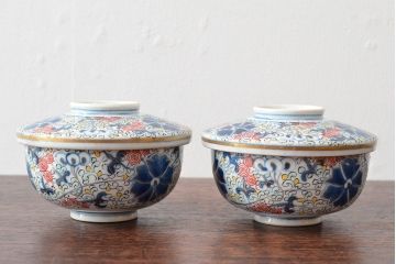 大清光緒年製　色絵染付蓋茶碗2客セット(伊万里、中国?)(R-052172)