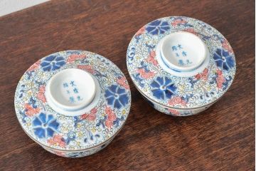 大清光緒年製　色絵染付蓋茶碗2客セット(伊万里、中国?)(R-052172)