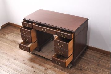 中古　DREXEL HERITAGE (ドレクセルヘリテイジ)　マホガニー材　洗練された大人の雰囲気醸し出す両袖デスク(机、在宅ワーク、在宅用ワークデスク)(R-052174)