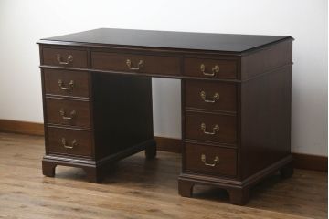 中古　DREXEL HERITAGE (ドレクセルヘリテイジ)　マホガニー材　洗練された大人の雰囲気醸し出す両袖デスク(机、在宅ワーク、在宅用ワークデスク)(R-052176)