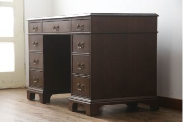 中古　DREXEL HERITAGE (ドレクセルヘリテイジ)　マホガニー材　洗練された大人の雰囲気醸し出す両袖デスク(机、在宅ワーク、在宅用ワークデスク)(R-052176)