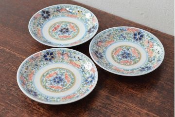 大清光緒年製　色絵染付　四寸皿3枚(伊万里、中国?)(R-052192)