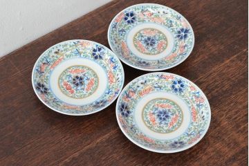 大清光緒年製　色絵染付　四寸皿3枚(伊万里、中国?)(R-052192)