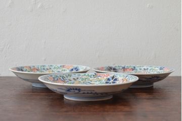 大清光緒年製　色絵染付　四寸皿3枚(伊万里、中国?)(R-052193)
