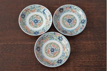 大清光緒年製　色絵染付　四寸皿3枚(伊万里、中国?)(R-052193)
