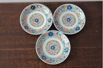 大清光緒年製　色絵染付　四寸皿3枚(伊万里、中国?)(R-052194)