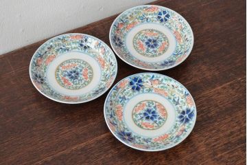 大清光緒年製　色絵染付　四寸皿3枚(伊万里、中国?)(R-052195)