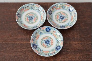 大清光緒年製　色絵染付　四寸皿3枚(伊万里、中国?)(R-052195)