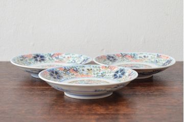 大清光緒年製　色絵染付　四寸皿3枚(伊万里、中国?)(R-052196)