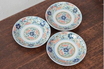 大清光緒年製　色絵染付　四寸皿3枚(伊万里、中国?)(R-052196)