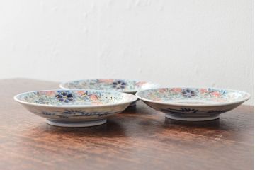 大清光緒年製　色絵染付　四寸皿3枚(伊万里、中国?)(R-052196)
