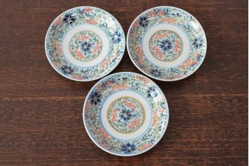 大清光緒年製　色絵染付　四寸皿3枚(伊万里、中国?)(R-052196)