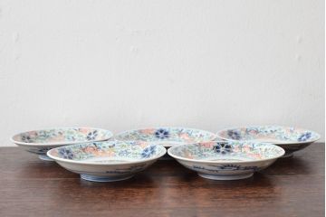 大清光緒年製　色絵染付　四寸皿5枚(伊万里、中国?)(R-052197)