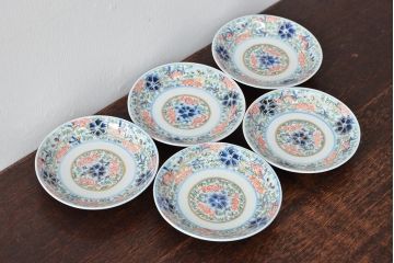 大清光緒年製　色絵染付　四寸皿5枚(伊万里、中国?)(R-052197)