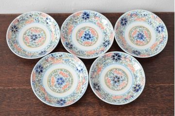 大清光緒年製　色絵染付　四寸皿5枚(伊万里、中国?)(R-052197)