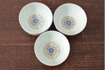 大清光緒年製　色絵染付　深鉢3客(伊万里、中国?)(R-052198)