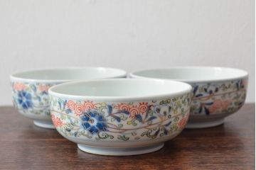 大清光緒年製　色絵染付　深鉢3客(伊万里、中国?)(R-052198)