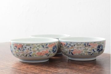 大清光緒年製　色絵染付　深鉢3客(伊万里、中国?)(R-052198)